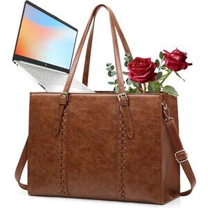 RAINSMORE Women's 15.6" Laptop Tote Bag, Waterproof Leather Work & Office Bag